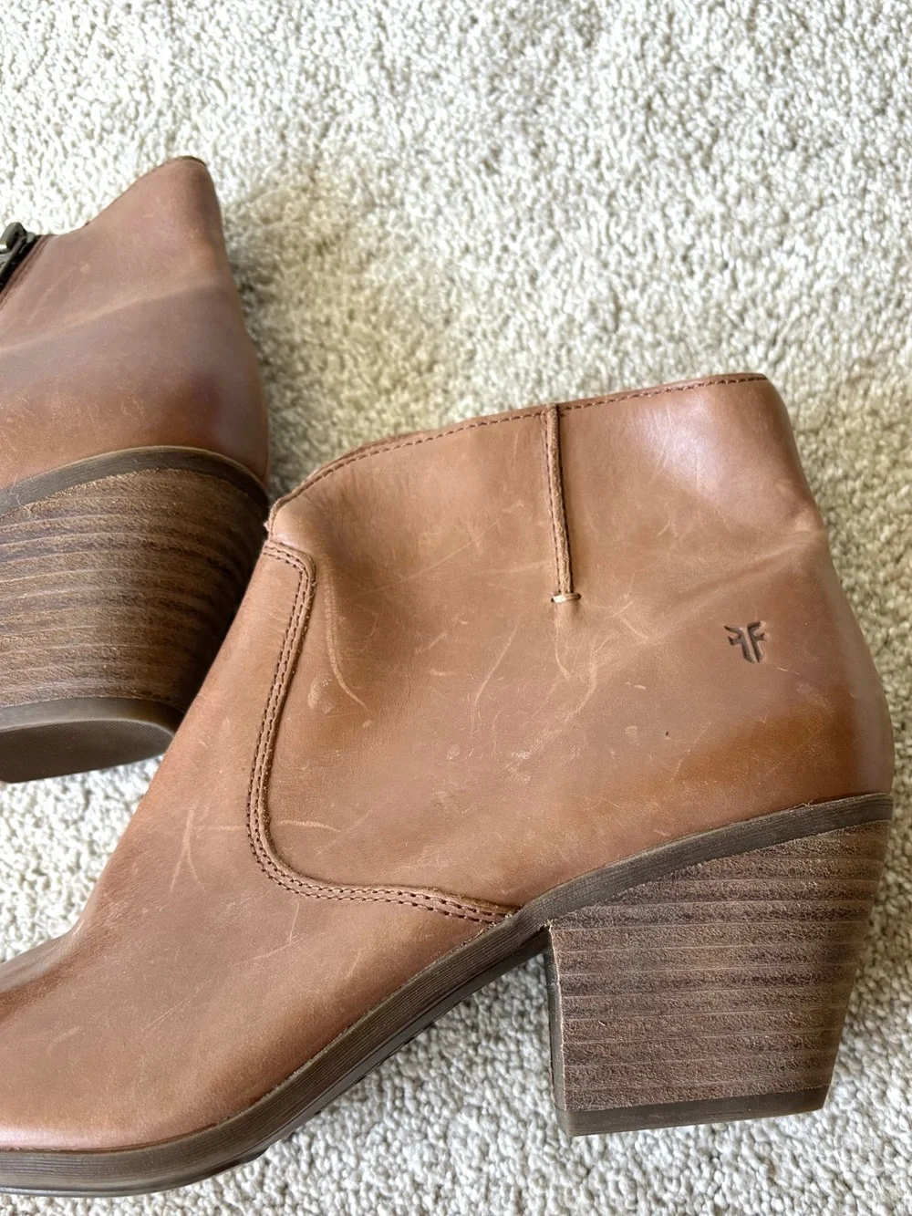 Frye Jennifer Ankle Booties Brown Leather Round Pointed Toe Western